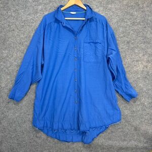 Pilcro Oversized Airy Button Shirt Tunic Women Large Dark Navy Blue Relaxed Boxy